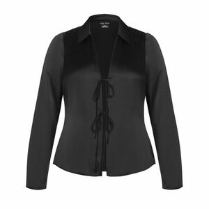 City Chic Black Satin Blouse with Tie Detail
